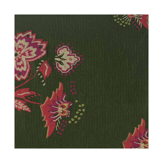 Dark olive fabric with pink and cream floral print