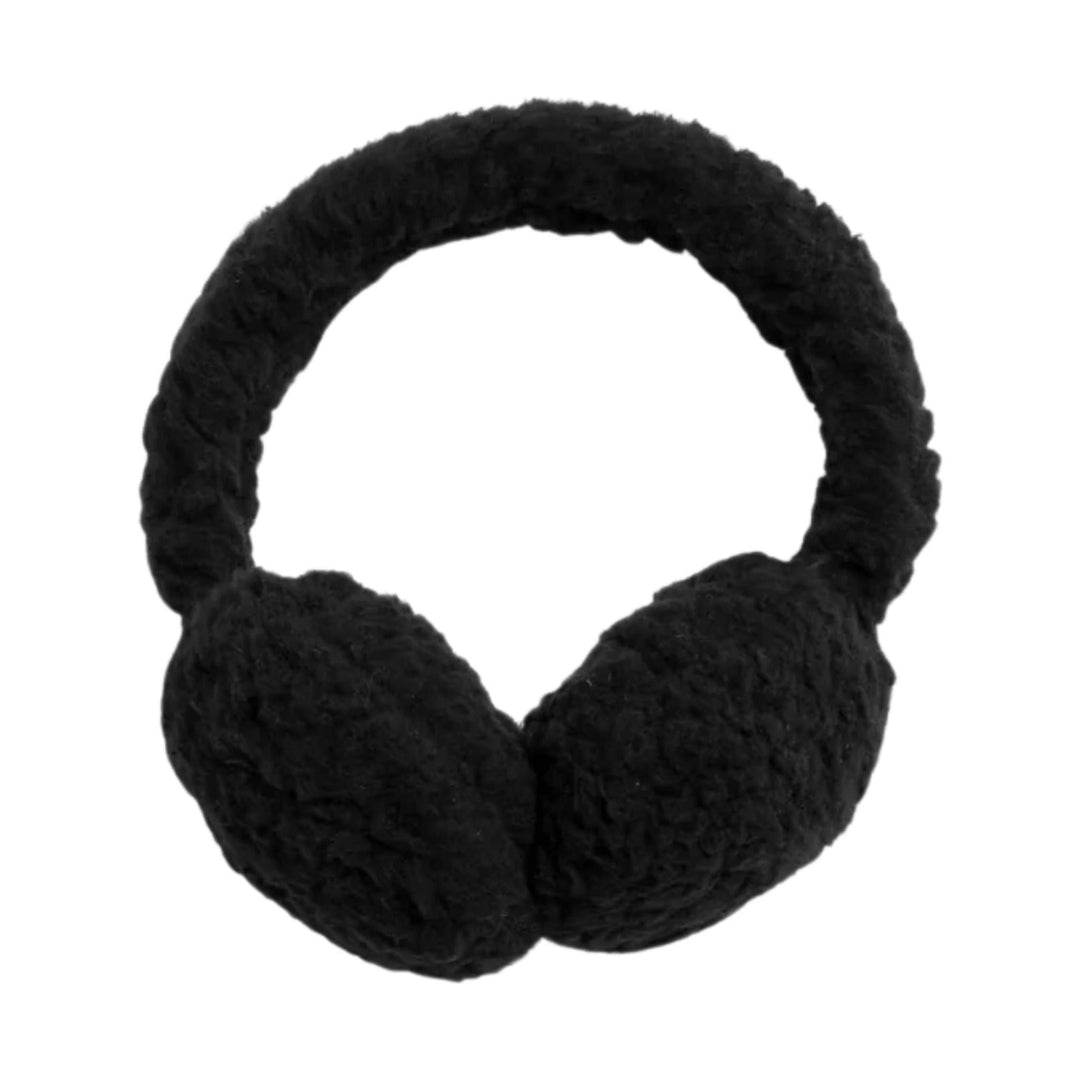 Black fuzzy earmuffs with a padded headband
