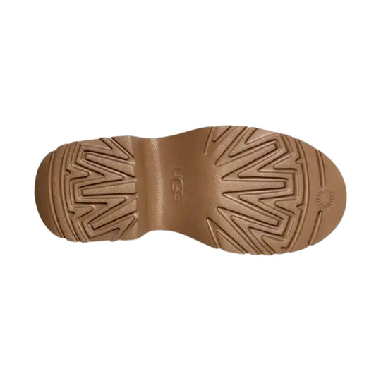 Tan boot outsole with zigzag tread pattern and UGG logo at center