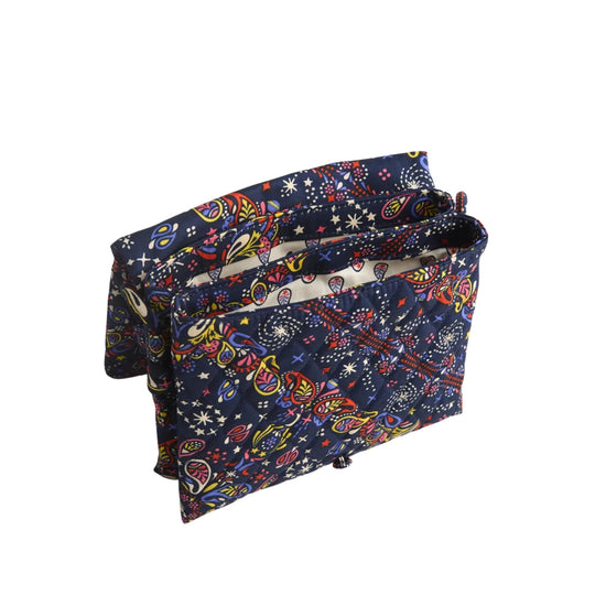 Navy quilted hipster bag with multicolor paisley print