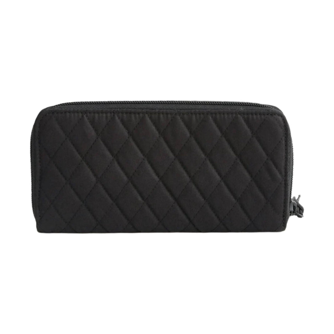 Black quilted rectangular zip pouch with rounded corners