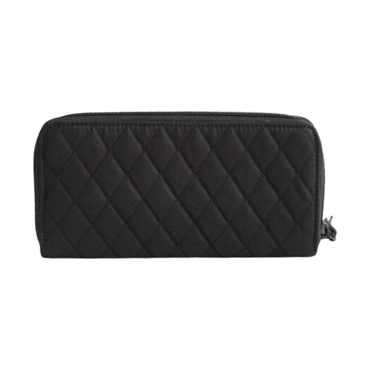 Black quilted rectangular zip pouch with rounded corners