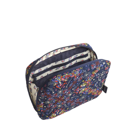 Patterned zip-around cord organizer with multiple interior zip pockets