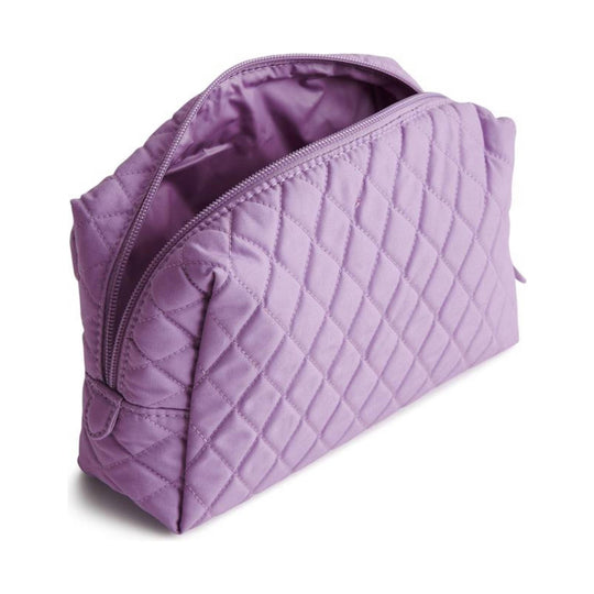 Lavender quilted cosmetic bag with top zipper