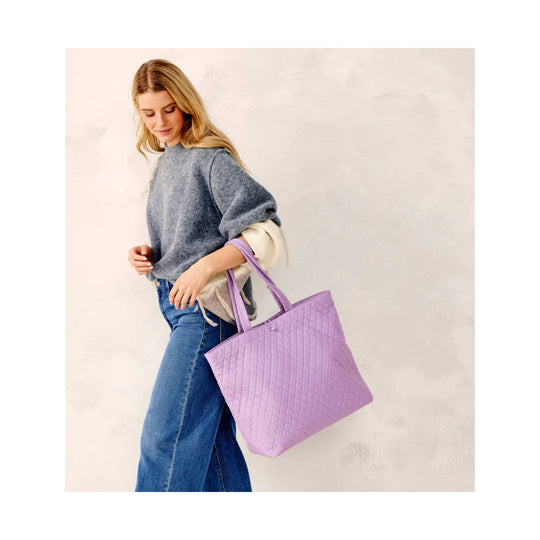 Large lilac quilted tote bag with double handles