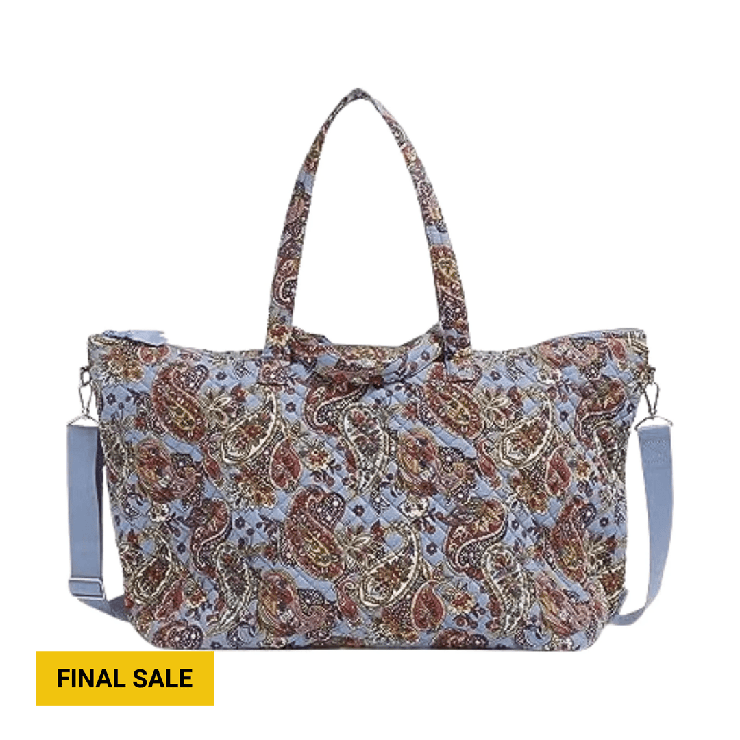 Paisley patterned tote bag with long straps and a "FINAL SALE" label