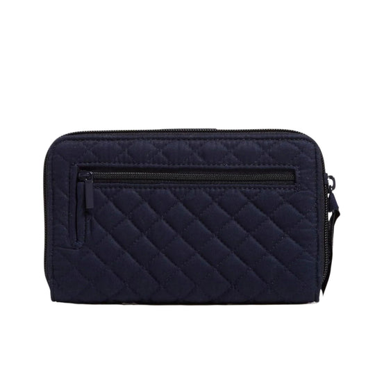 Navy quilted zip wallet with front zip pocket