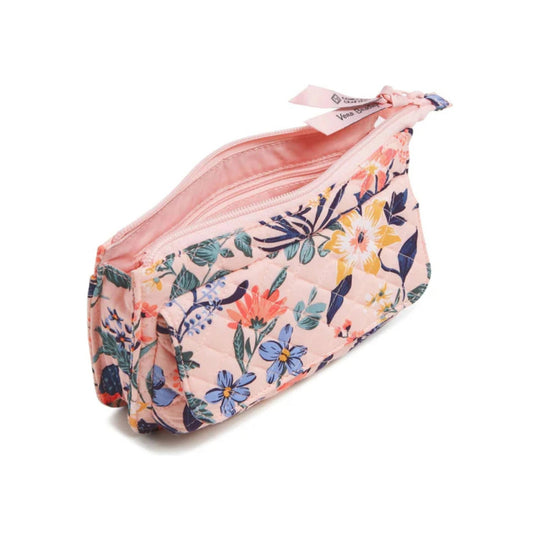 Quilted floral zippered wallet crossbody with pink interior