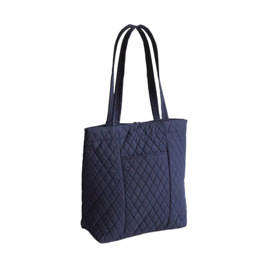 Navy quilted tote bag with long shoulder straps