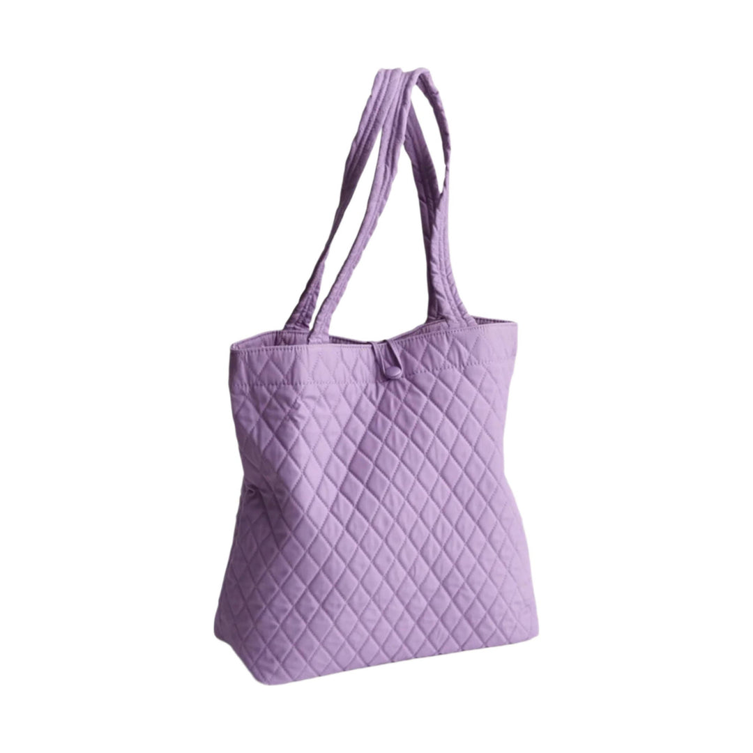 Lavender quilted tote bag with long shoulder straps