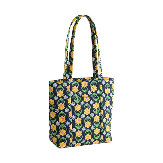 Quilted floral tote bag with long shoulder straps