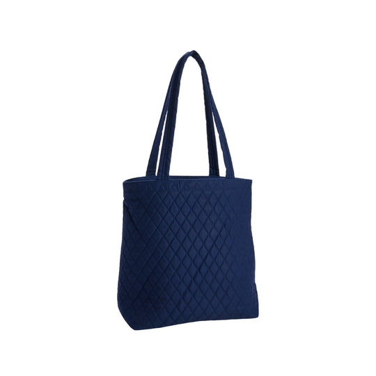 Navy quilted tote bag with long shoulder straps