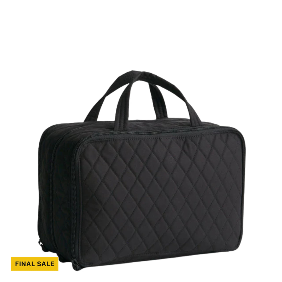 Black quilted rectangular travel case with two top handles and visible "FINAL SALE" tag