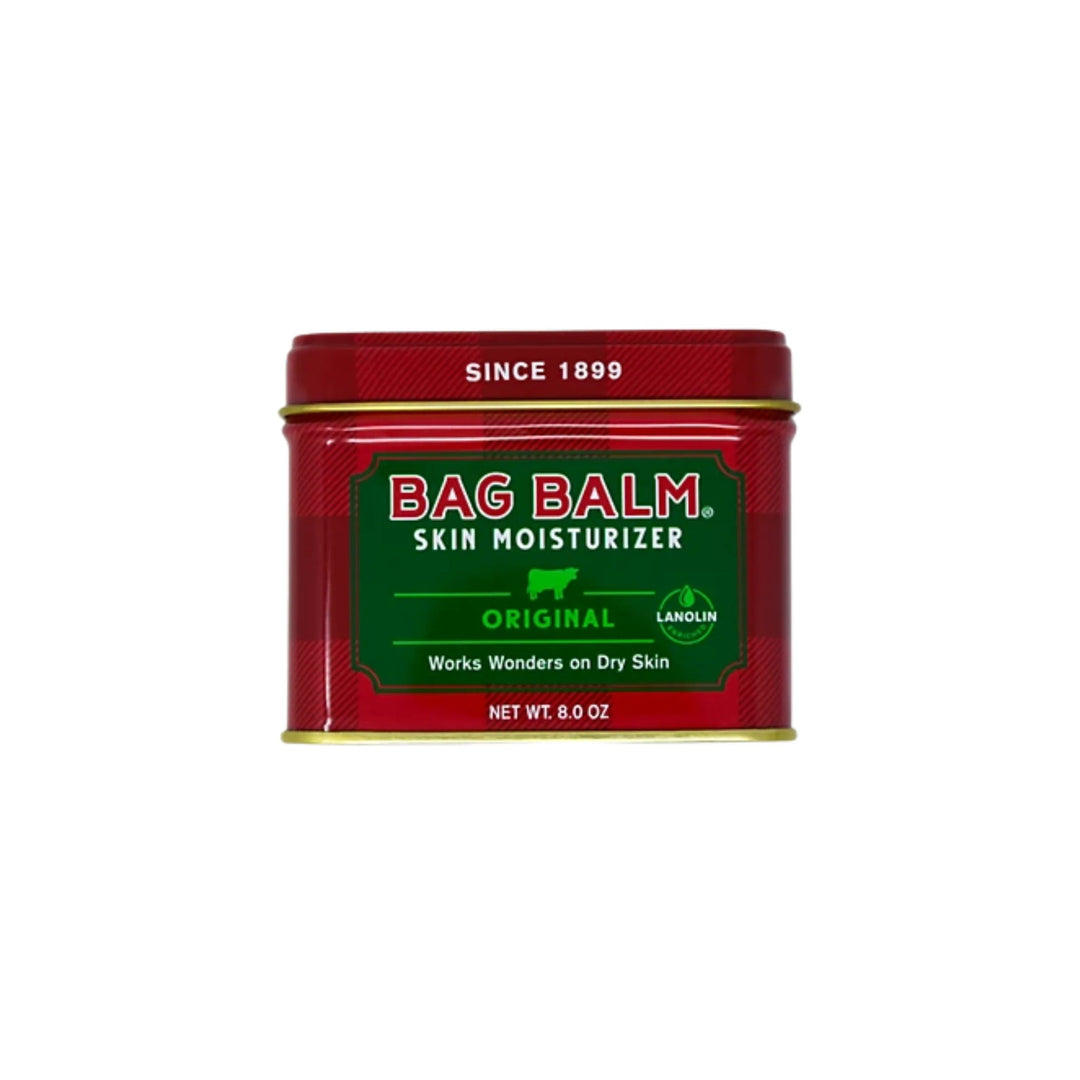 Red tin of skin moisturizer with green label, showing “Since 1899” and “Original”