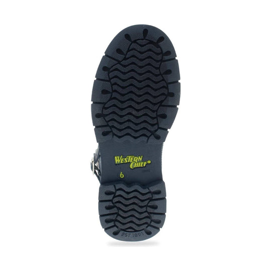 Boot outsole with deep tread, visible Western Chief logo, and size 6 marking