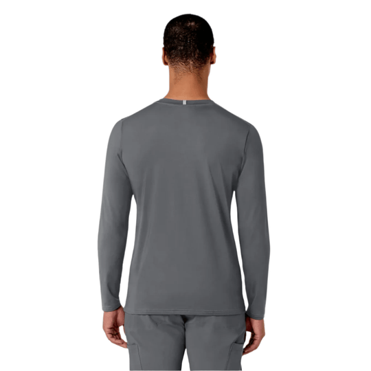Gray long-sleeve athletic shirt shown from the back