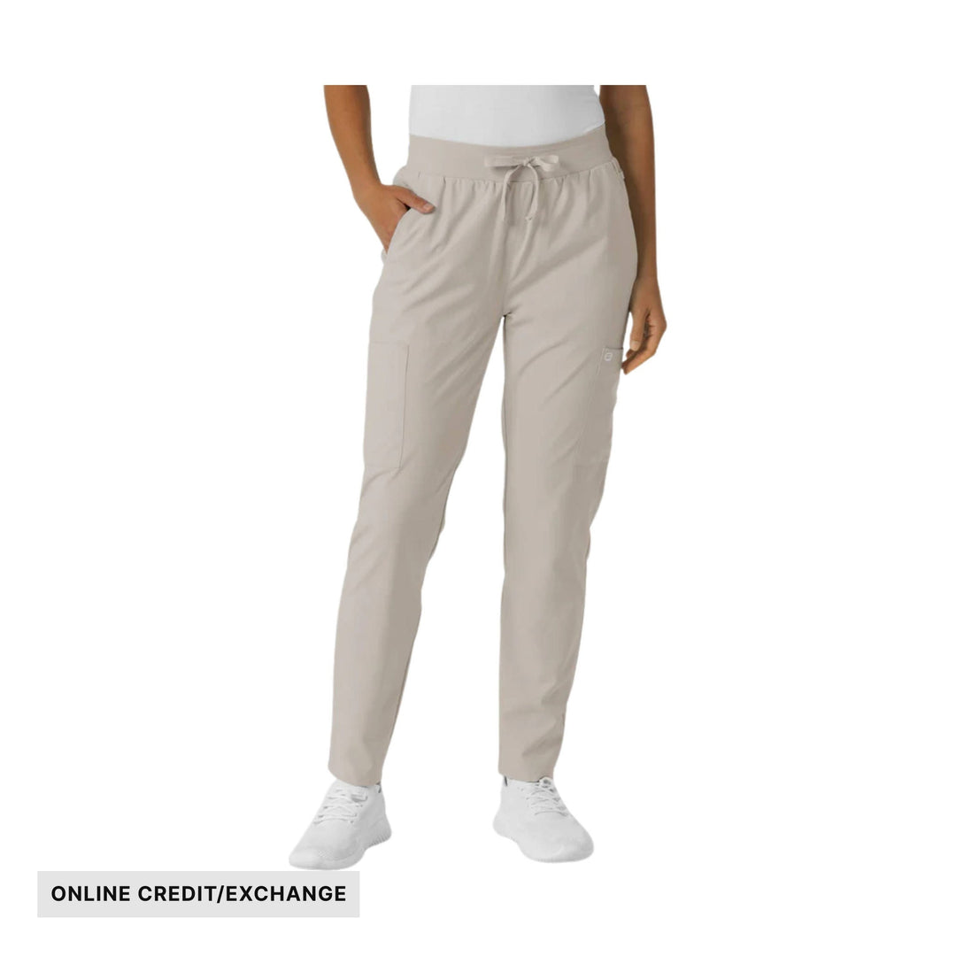 Light beige jogger-style scrub pants with drawstring waist and side pockets