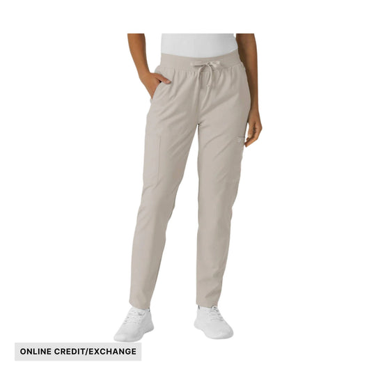 Light beige jogger-style scrub pants with drawstring waist and side pockets