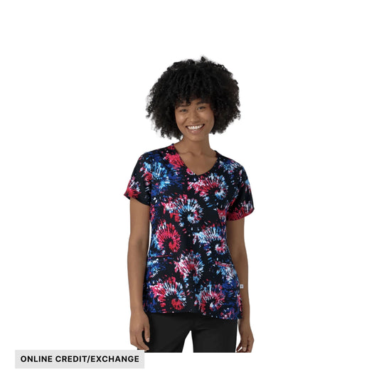 Wink Women's V Neck Border Print Scrub Top - Freedom Sparkle Black - ONLINE CREDIT/EXCHANGE - Lenny's Shoe & Apparel