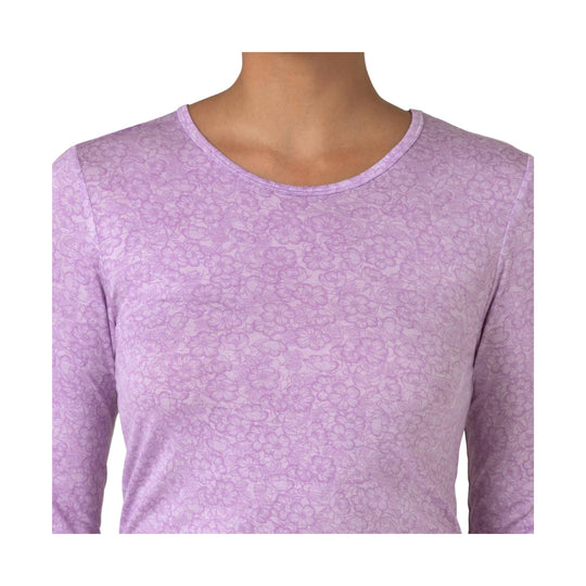 Light lavender floral long-sleeve scoop-neck scrub tee