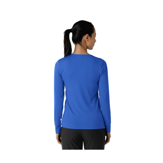Blue long-sleeve athletic top shown from the back