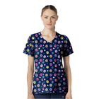 Wink Women's Fashion Prints V Neck Scrub Top - Springtime Stroll Navy - Lenny's Shoe & Apparel