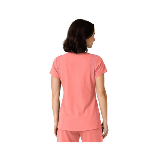 Coral short-sleeve scrub top shown from the back