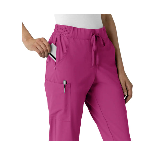 Pink jogger scrub pants with drawstring waist and cargo pocket