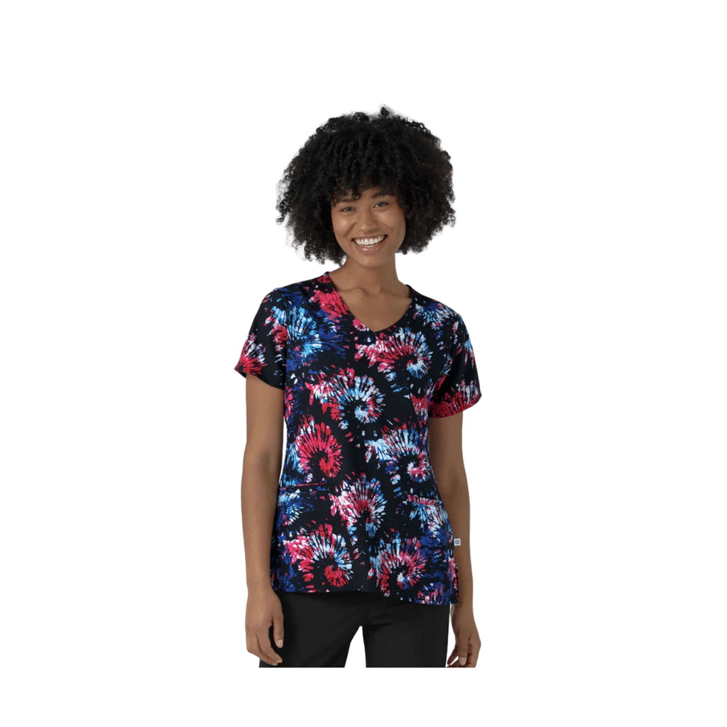 Wink Women's V Neck Border Print Scrub Top - Freedom Sparkle Black - Lenny's Shoe & Apparel