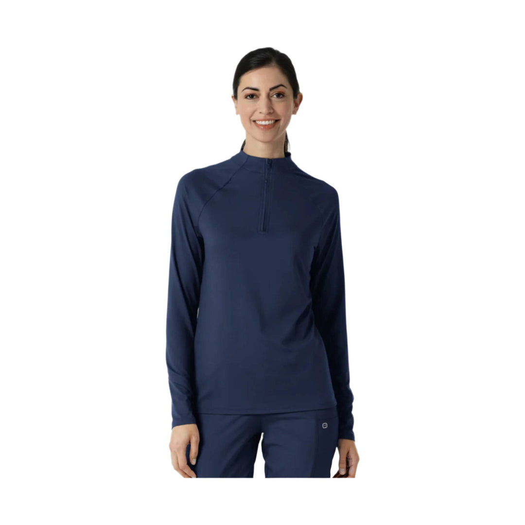 Navy long-sleeve quarter-zip pullover with a high collar