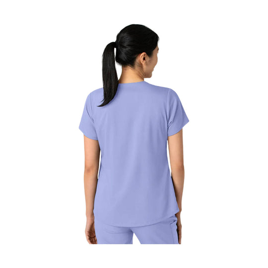 Lavender short-sleeve V-neck scrub top shown from the back.