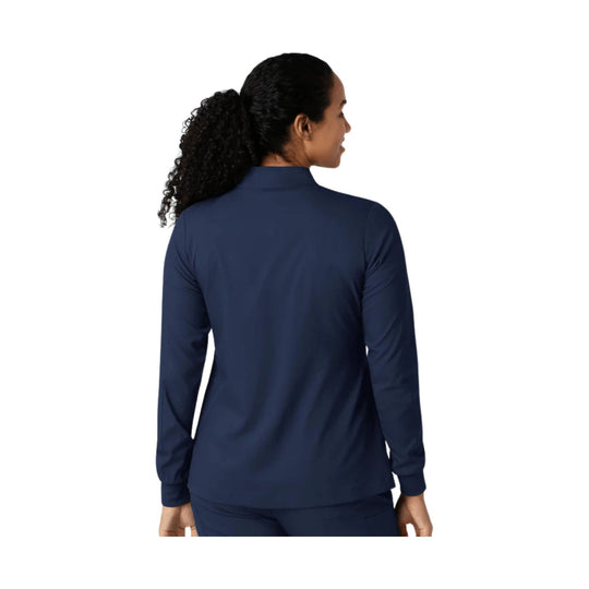 Navy long-sleeve athletic jacket shown from the back