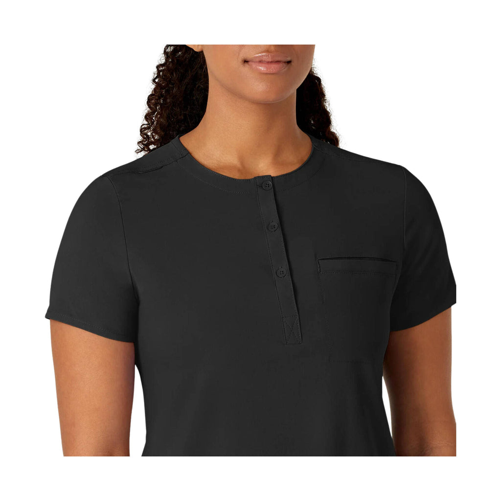 WonderWink Renew Women's Mandarin Collar Tuck In Scrub Top - Black - Lenny's Shoe & Apparel