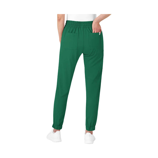 Green jogger scrub pants with elastic waistband, large front patch pockets, and cuffed ankles