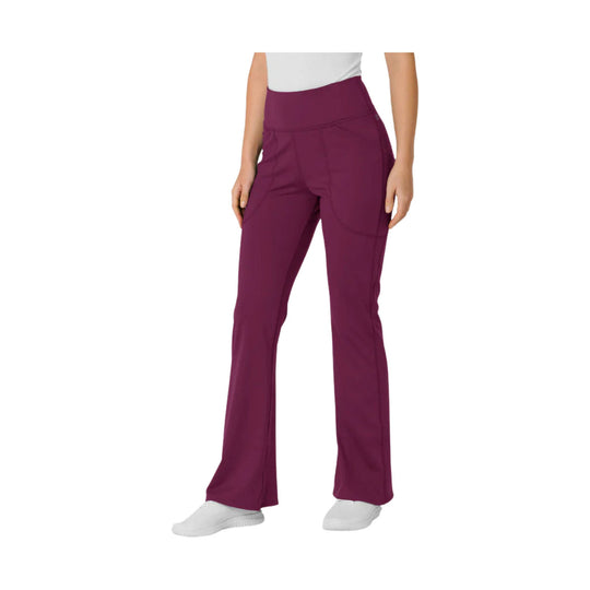 Wine-colored high-waist flare scrub pants with side seam pockets