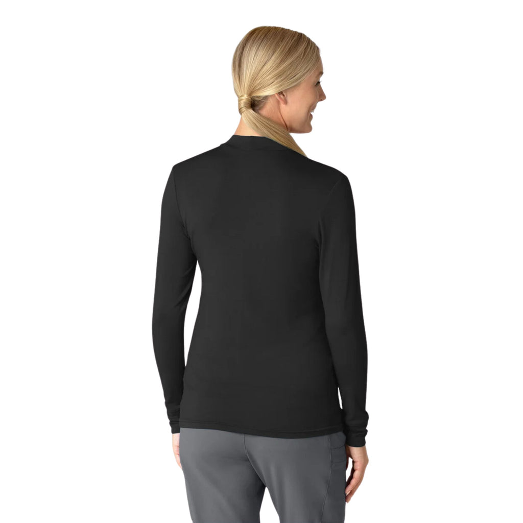 WonderWink Women's Long Sleeve Mock Neck Silky Tee - Black - ONLINE STORE CREDIT/EXCHANGE ONLY - Lenny's Shoe & Apparel