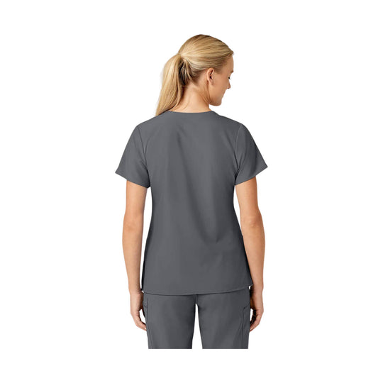 Gray women’s scrub top shown from the back