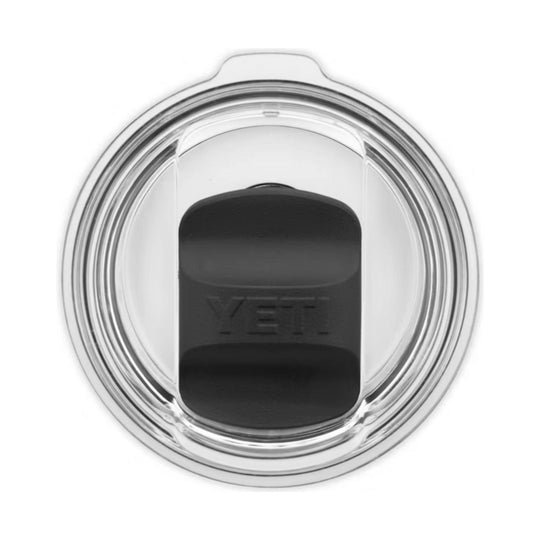 Clear lid on a black insulated tumbler with YETI logo