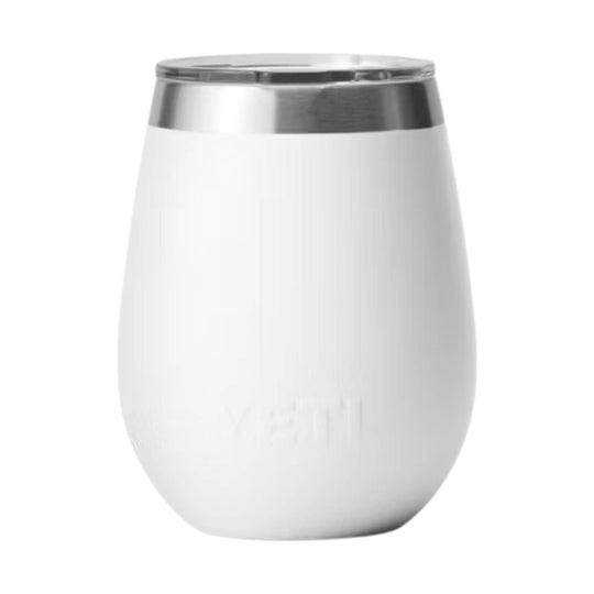 White insulated stainless steel tumbler with a brushed silver rim and rounded bottom