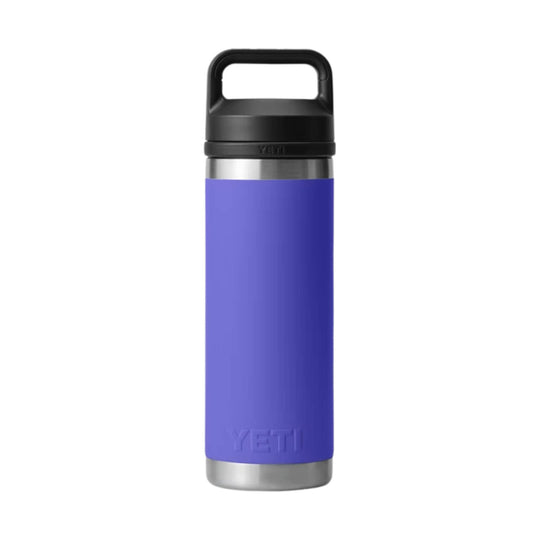 Purple insulated water bottle with a black handle cap and stainless steel base