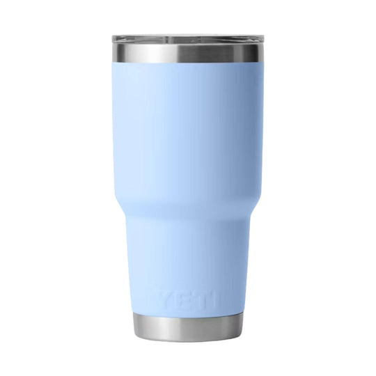 Light blue insulated tumbler with stainless steel lid and base