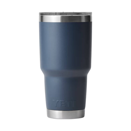 Blue stainless steel tumbler with a silver lid and base
