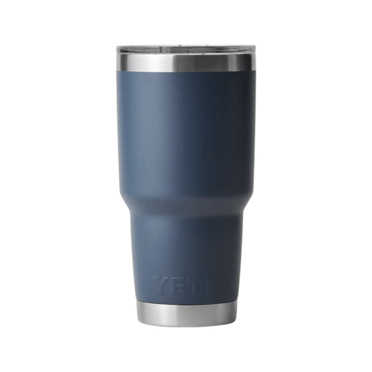 Navy insulated tumbler with stainless steel top and base