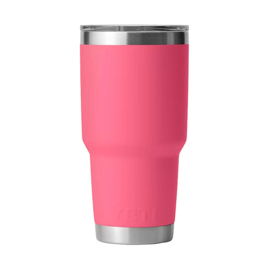 Pink stainless steel travel tumbler with silver lid and base