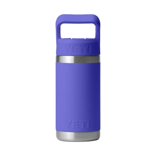 Purple insulated kids water bottle with a handle lid and stainless steel base