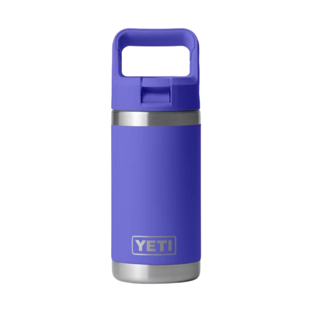 Purple insulated kids' water bottle with a built-in handle lid and silver base