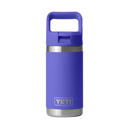 Purple insulated kids' water bottle with a built-in handle lid and silver base