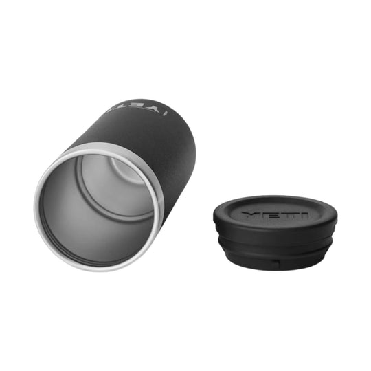 Black insulated shot glass with a silver interior and separate black lid