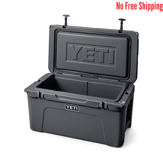 Dark gray hard cooler with the lid open and a split interior compartment