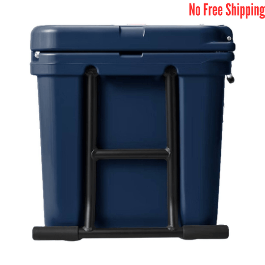 Blue wheeled cooler with black handle and red "No Free Shipping" text